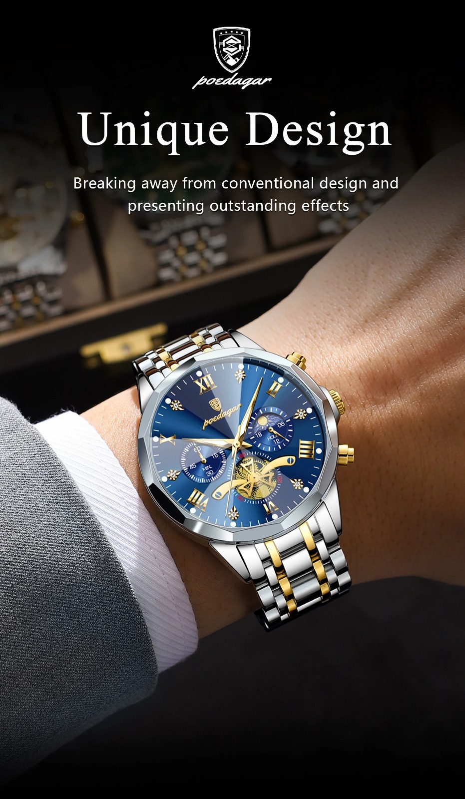 2025 Men’s Luxury Waterproof Chronograph Stainless Steel Quartz Wrist Watch Gift