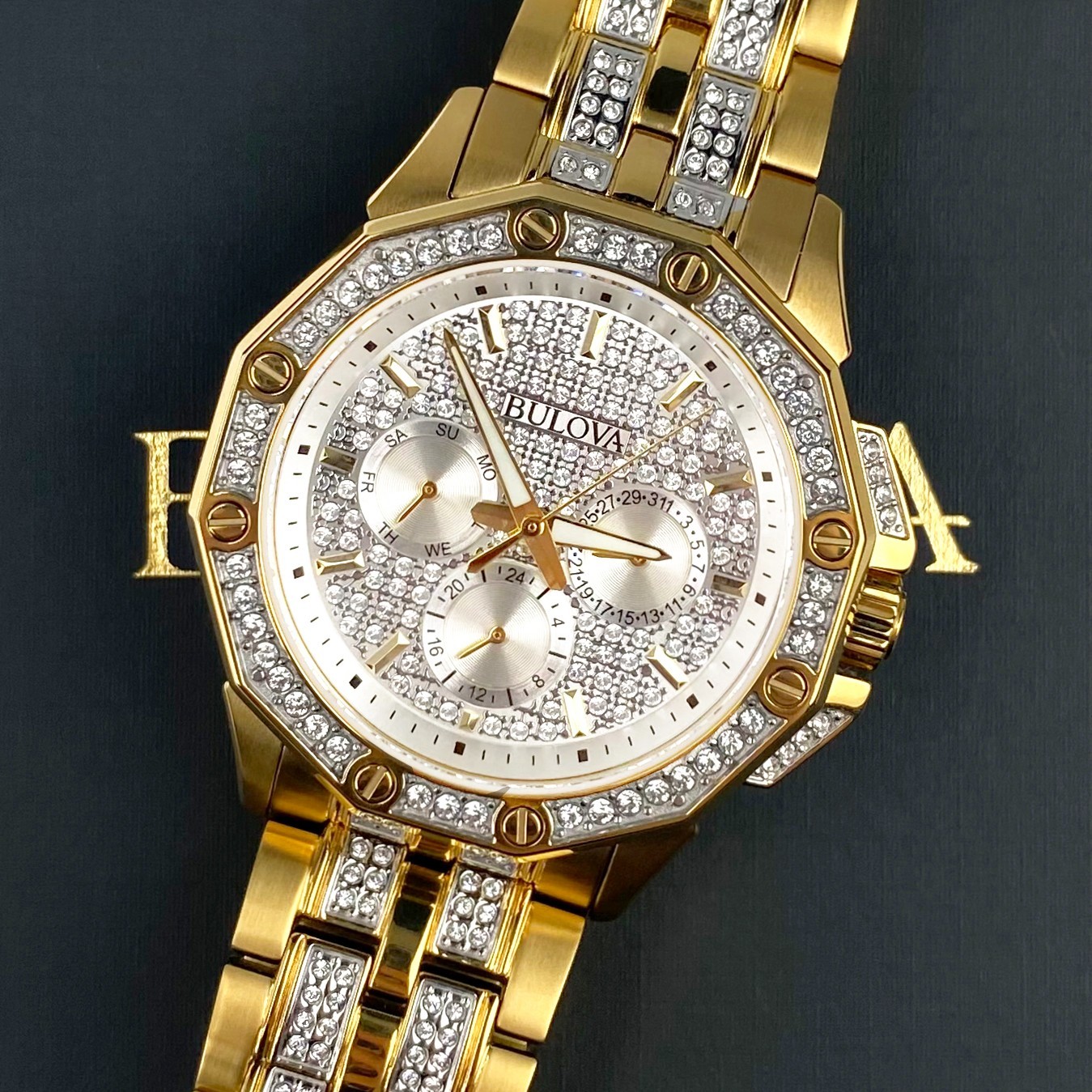 Bulova Octava 98C126 Quartz 41.5mm Crystal Dial Gold-Tone Men’s Watch