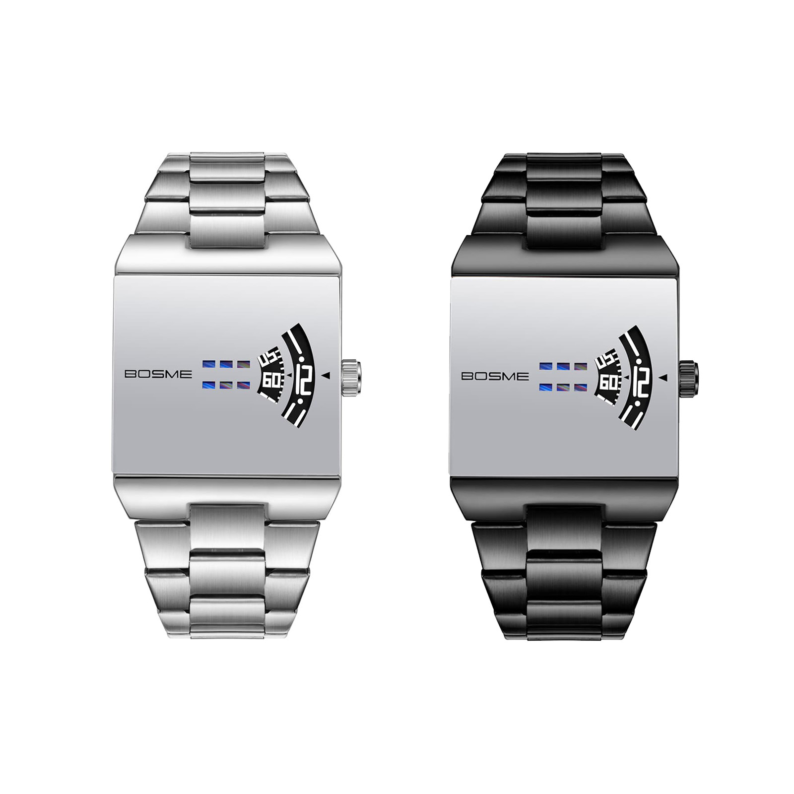 Mens Business Square Dial Creaitve No-Hand Jumping Hour Display Watch
