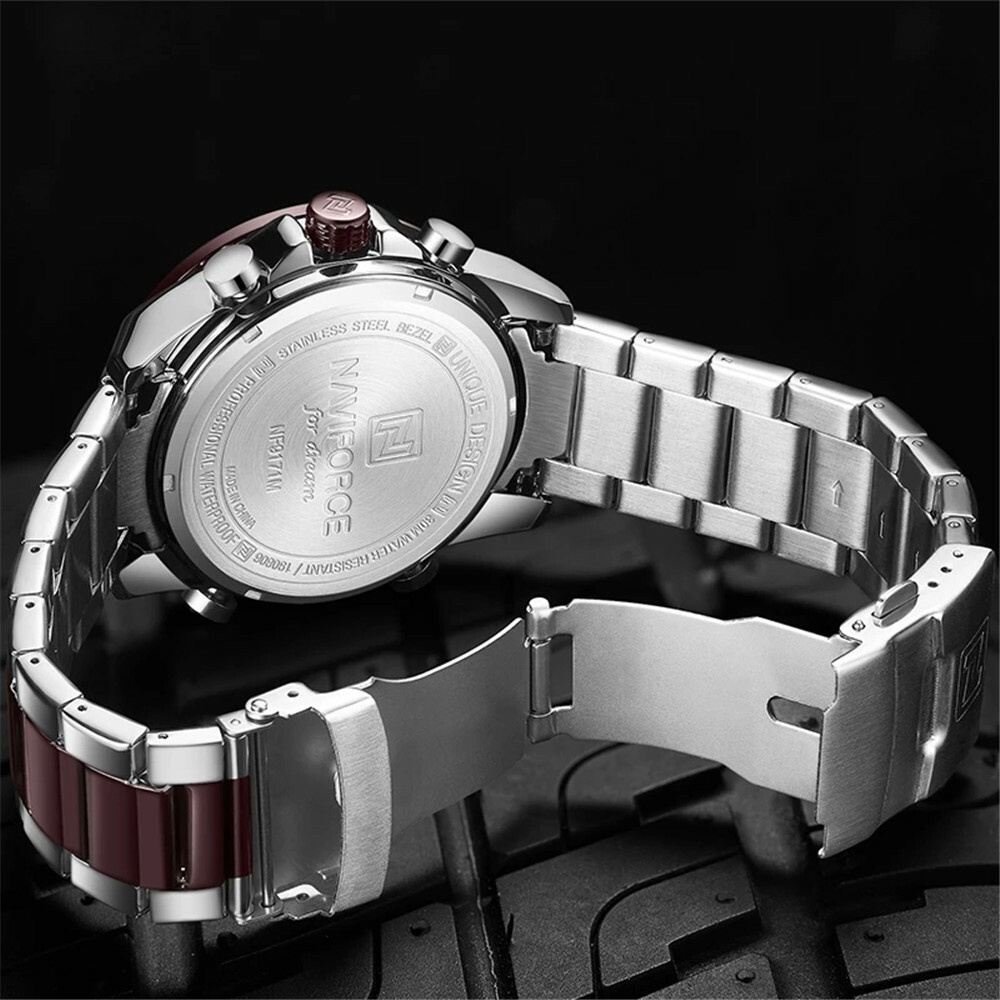 NAVIFORCE Men Watch Military Sport Digital Watches Silver Steel Male Wristwatch