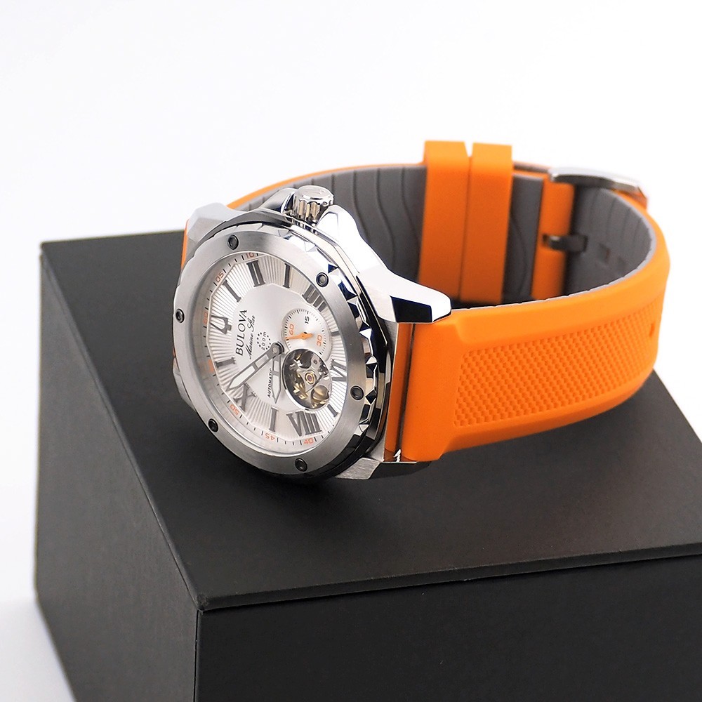 Bulova Marine Star Series A 98A226 Orange Silicone Strap Men’s Automatic Watch