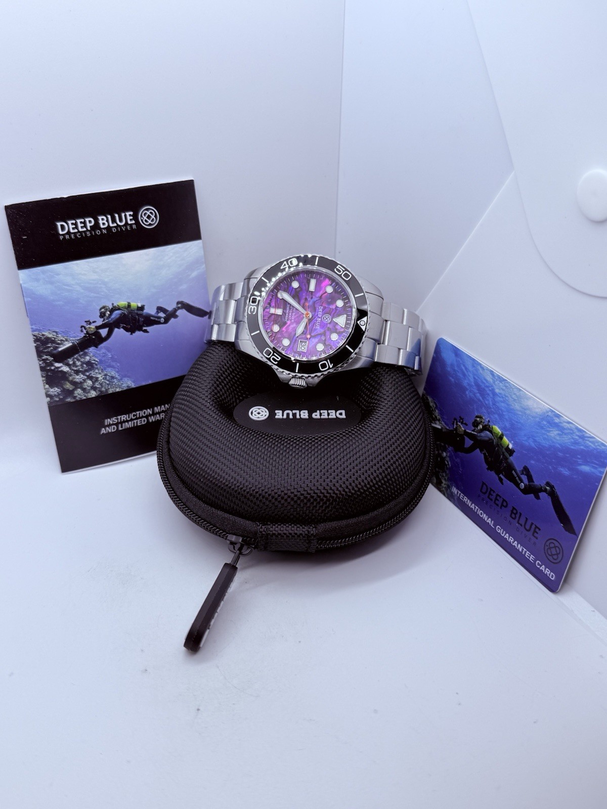 Deep Blue PRO DIVER 200 42.5MM AUTO DIVE WATCH-PURPLE ABALONE DIAL -NEW‼️