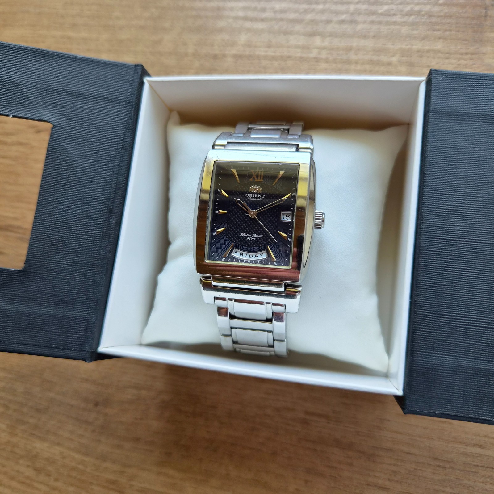 Orient President square watch Day date Automatic mechanical Japan blue watch
