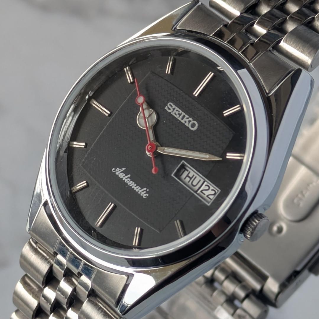 SEIKO 1980-1989 Automatic Black Dial Watch 35mm Wrist 19cm From Japan
