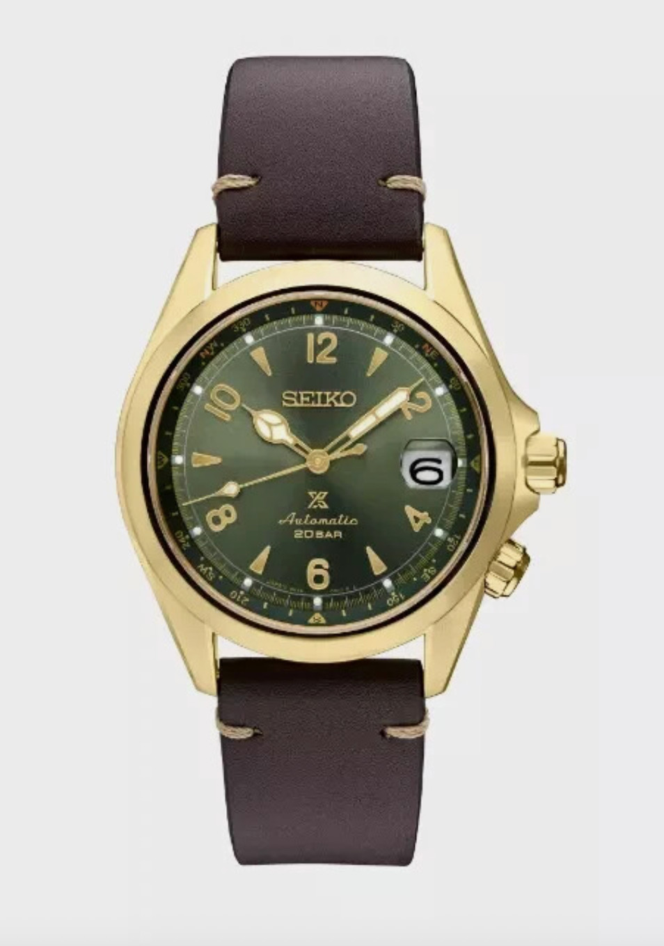 New Seiko SPB210 Prospex Men’s Green Dial 39.5mm Brown Leather Strap Watch