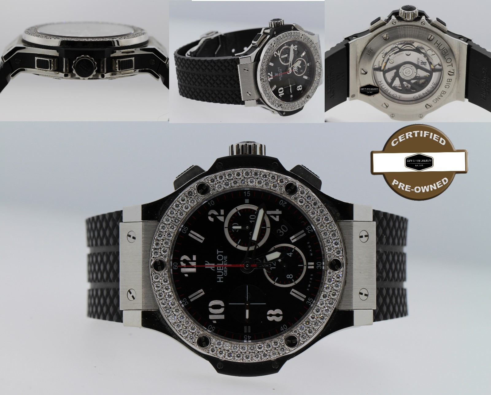 Hublot Big Bang 301.SX.130.RX 44mm Custom Bezel Black Rubber Chrono Men’s Watch