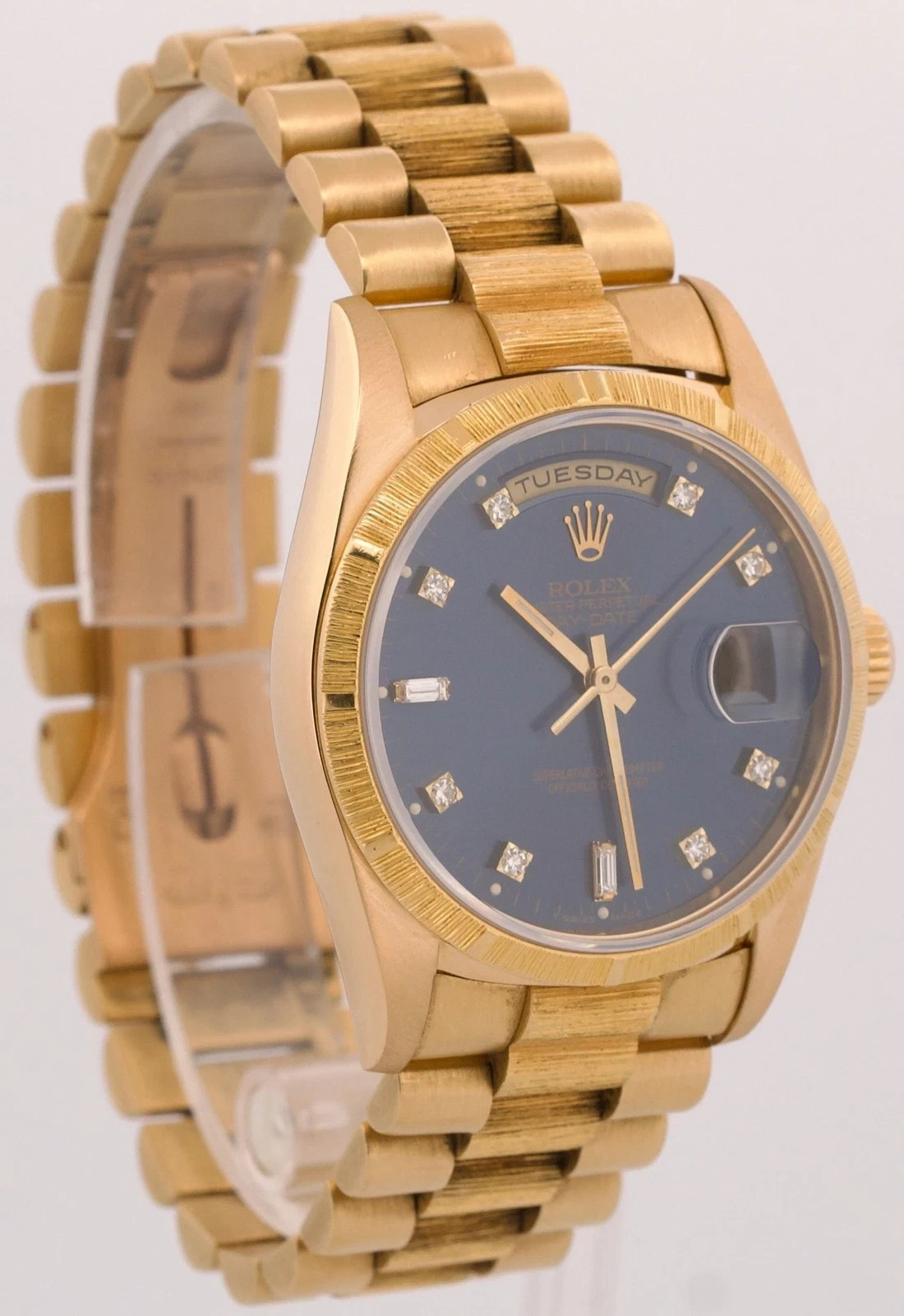 1991 Day-Date President 36mm BLUE DIAMOND 18K Yellow Gold BARK Watch