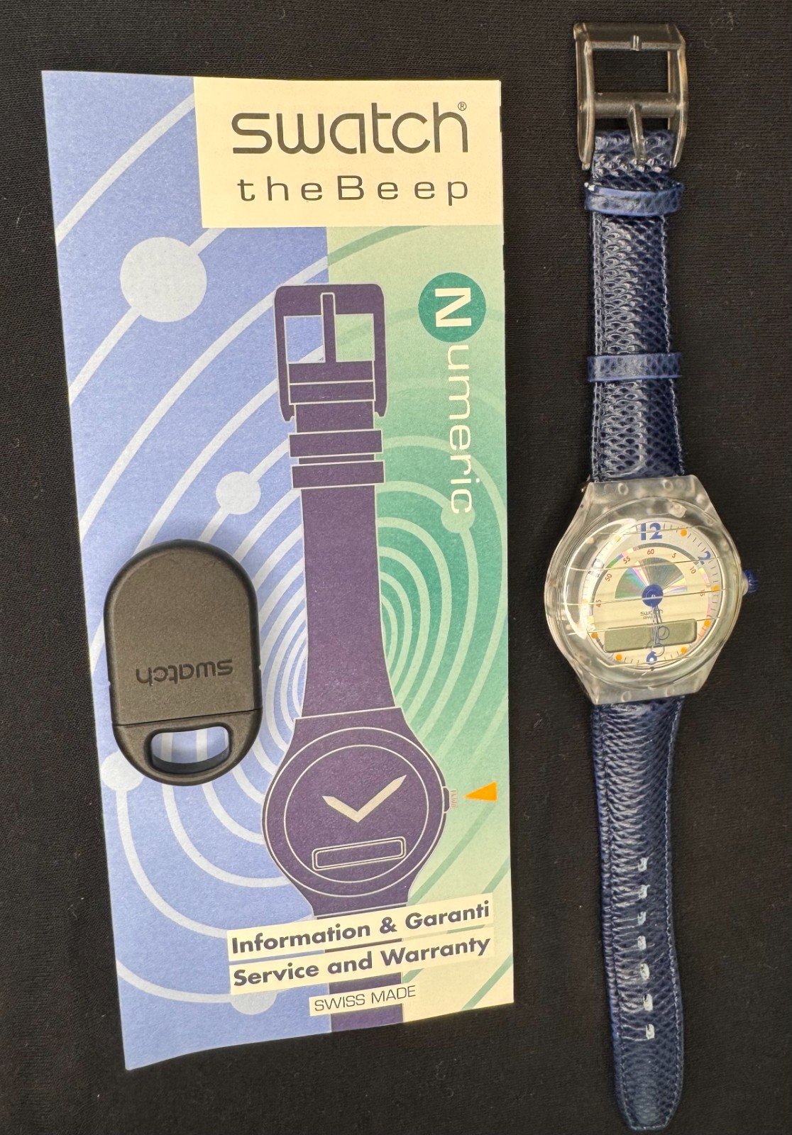 SWATCH 1993 PAGER BEEP UP Numeric Beeper Watch W/ Original Box & Accessories