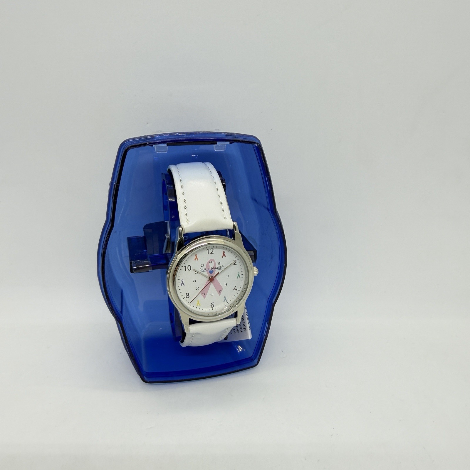 Nurse Mates ribbons Awareness nurse watch Leather strap – White