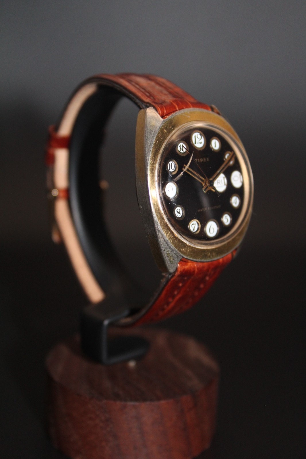 Vintage Timex Manual Wind Day-Date “Telephone Dial” Brown Dial Watch