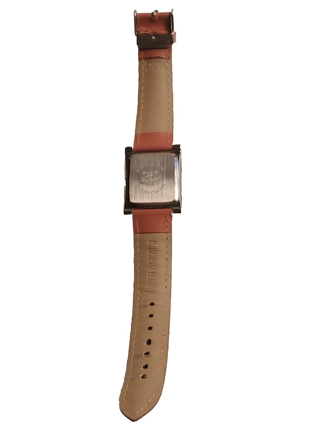 Ladies Watch Squared Pink Straps Buckle Clasp Great Condition 8.5 In Fashional