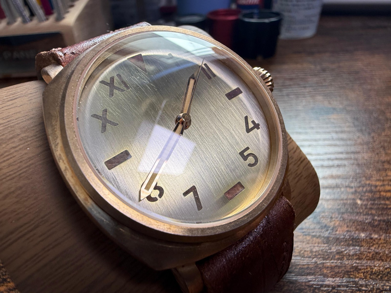 Bespoke bronze built Watch Nh35 Automatic Movement Handmade strap