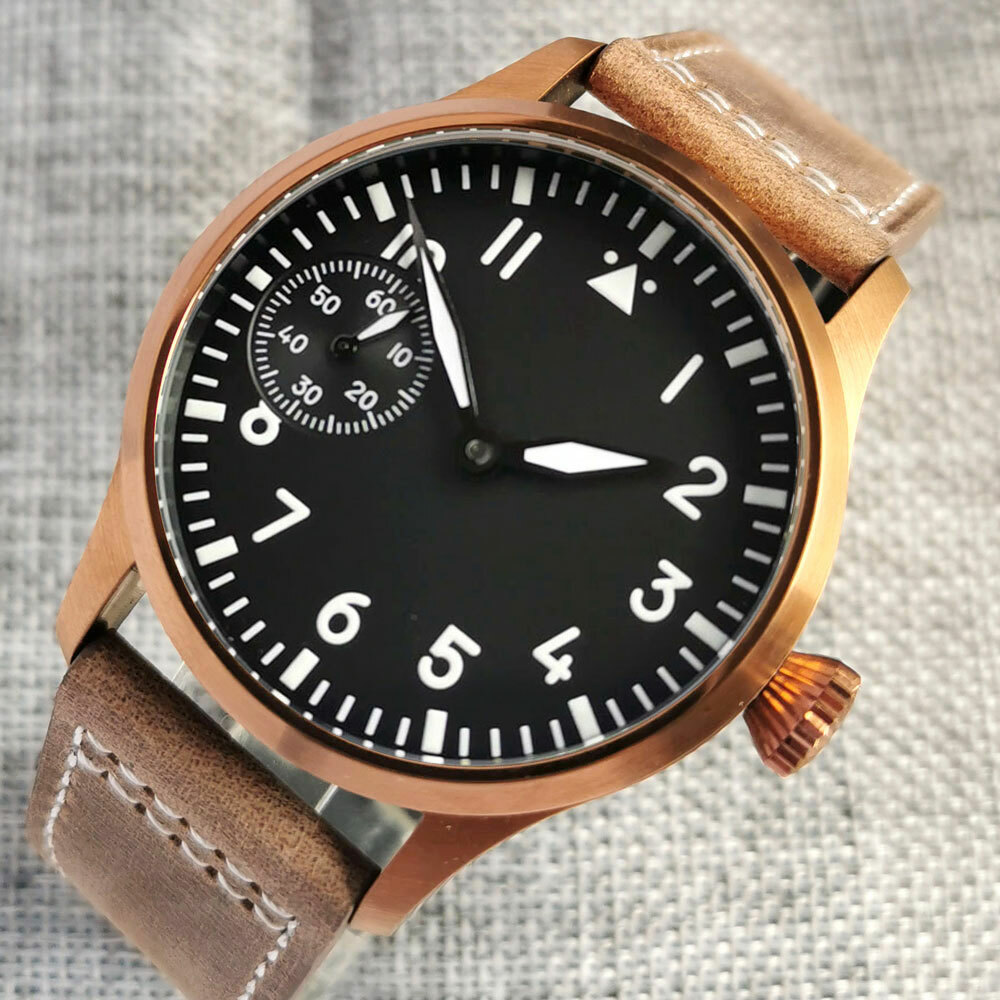 Solid 42mm CORGEUT black sterile dial 6497 hand winding men watch sapphire glass