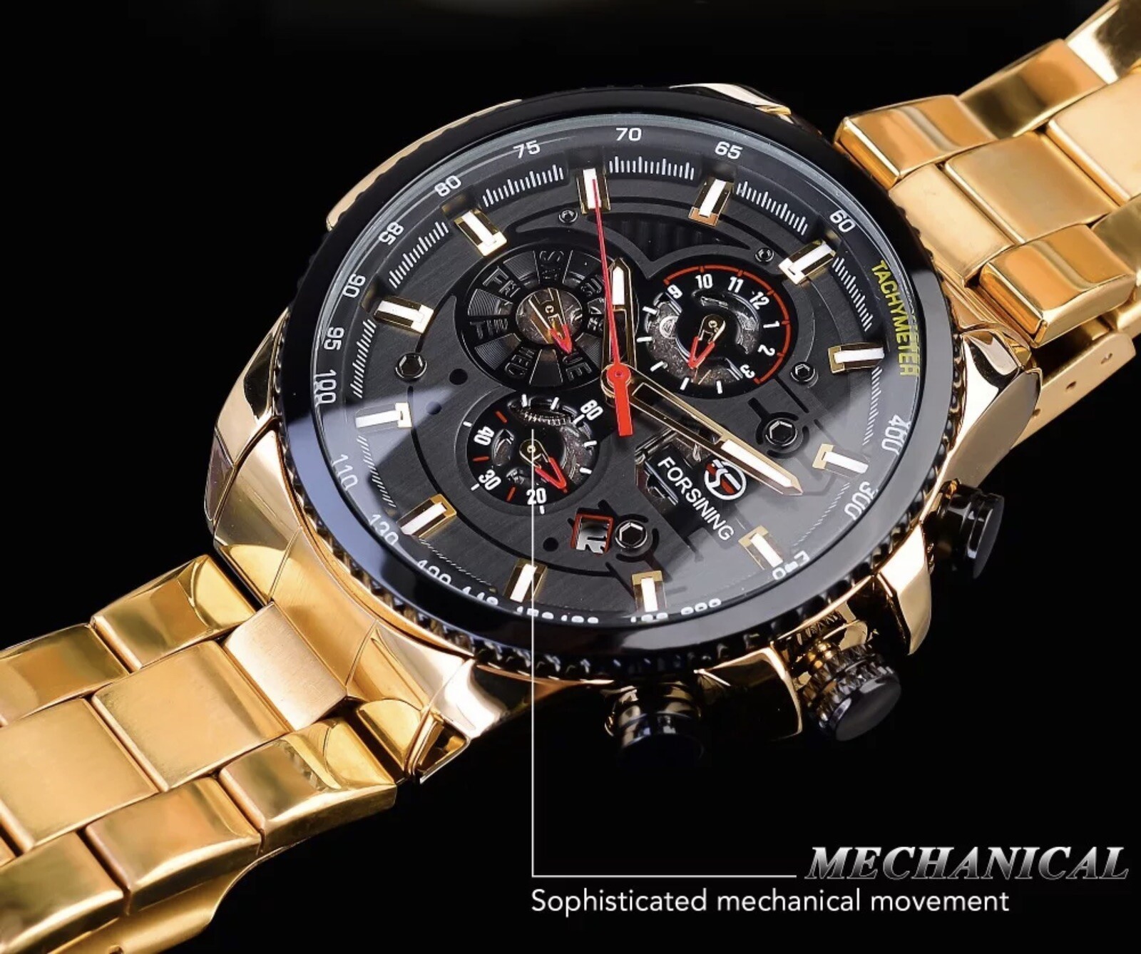 Big Self Winding Sport Watch. Day Month Date Waterproof Mens Watch Great Gift