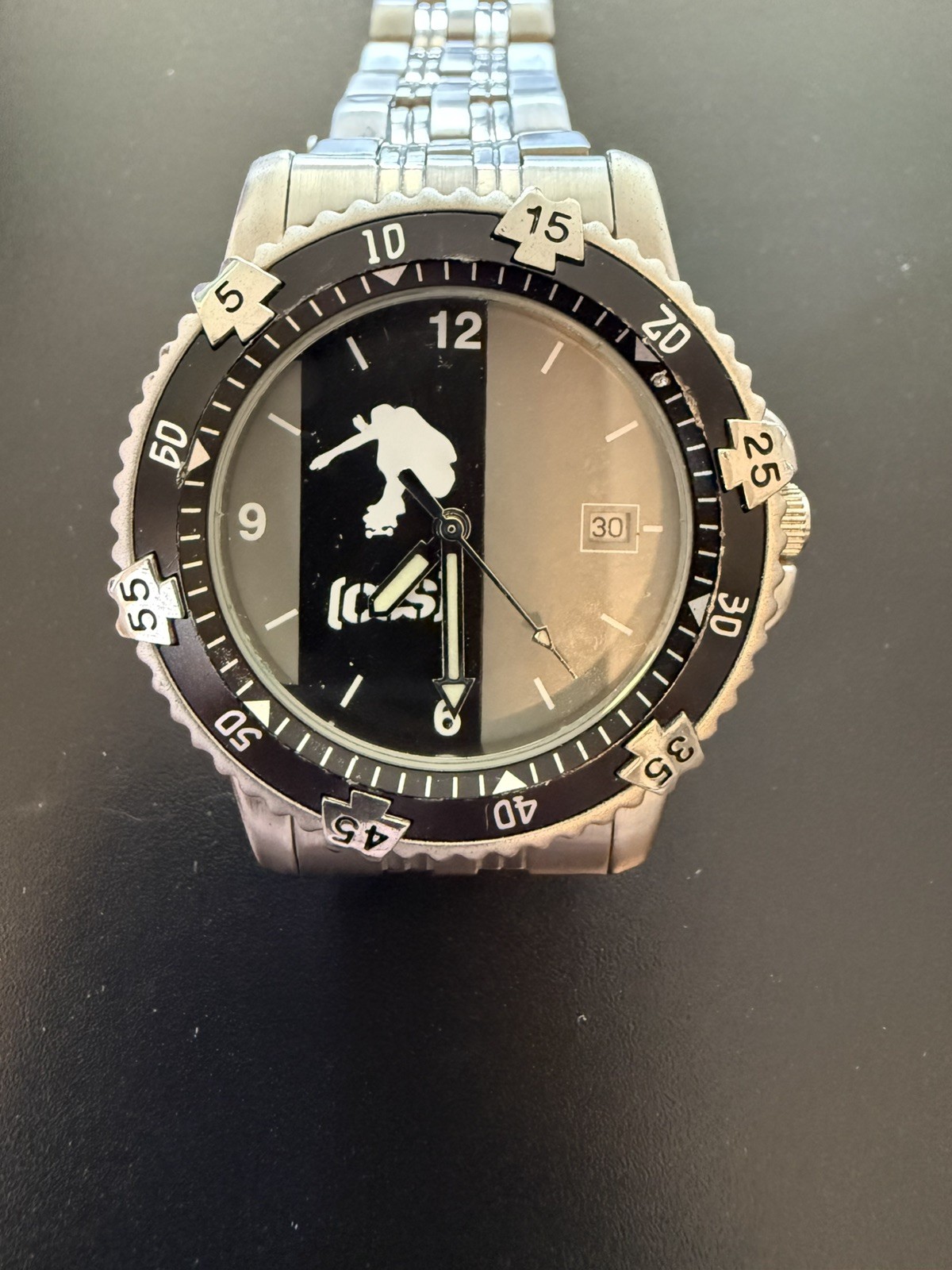Vintage CCS Portable Timekeeper Skateboard Watch Stainless Steel Silver/Black