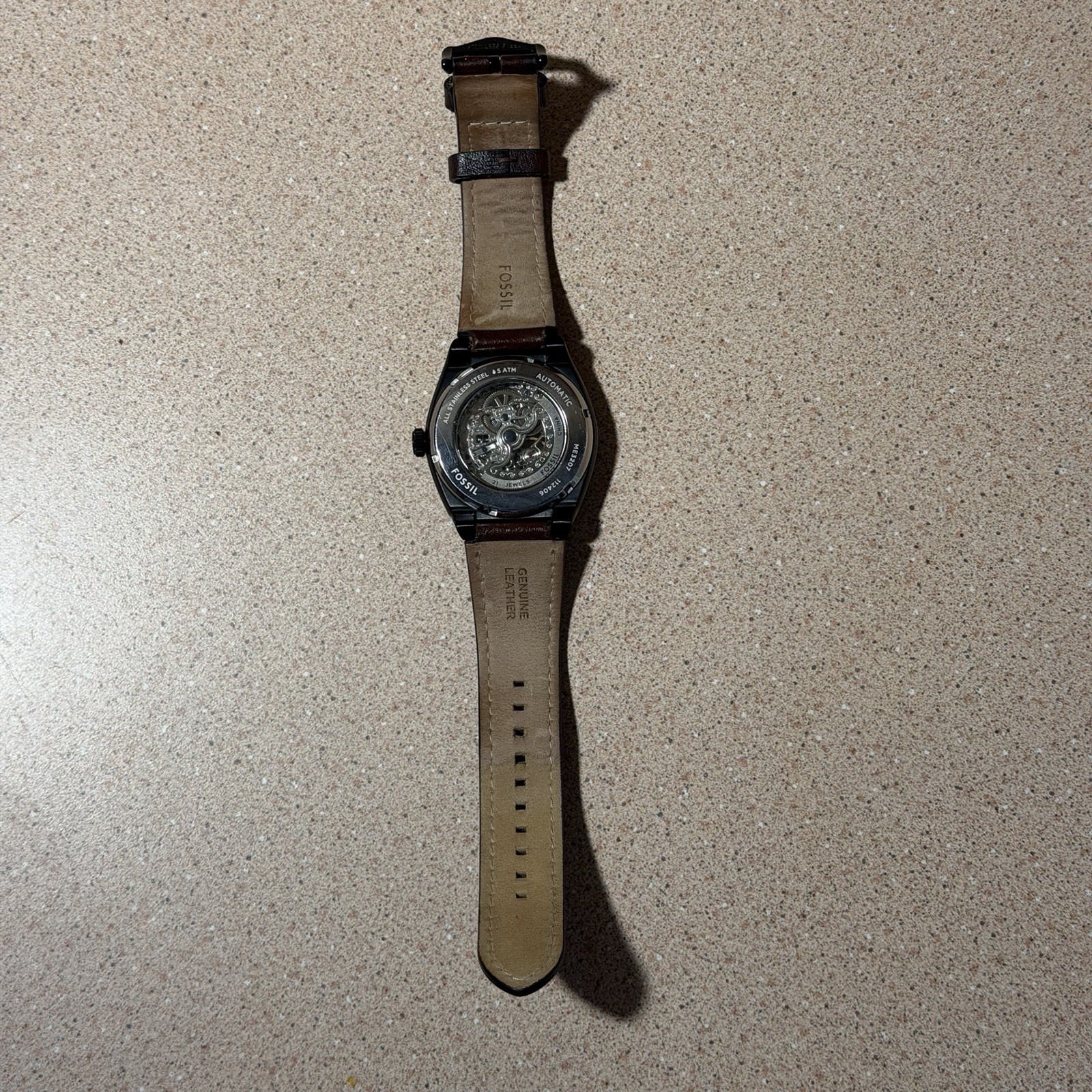 Fossil Men’s Automatic Skeleton Watch Black Dial 42mm Brown Leather 50m