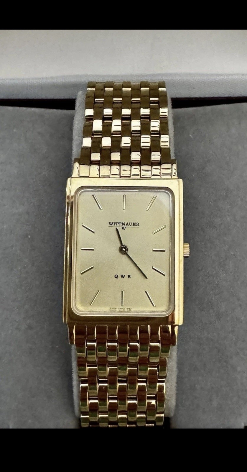 NEW Wittnauer QWR Gold Tone Quartz Mens Tank Dress Wrist Watch S02381 Swiss 9782