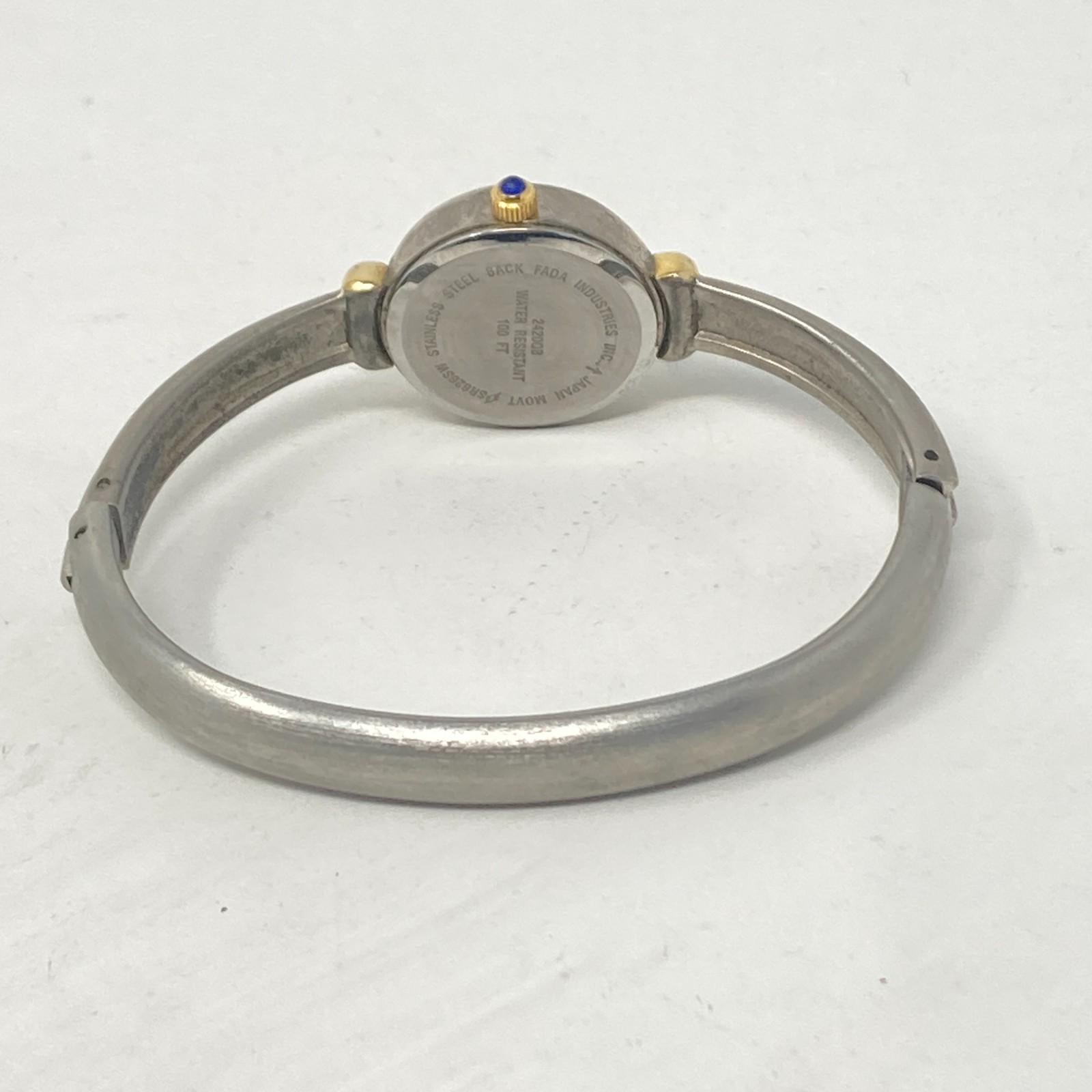 Vtg Gloria Vanderbilt Watch Women Silver Gold Tone MOP Cuff Brushed New Battery