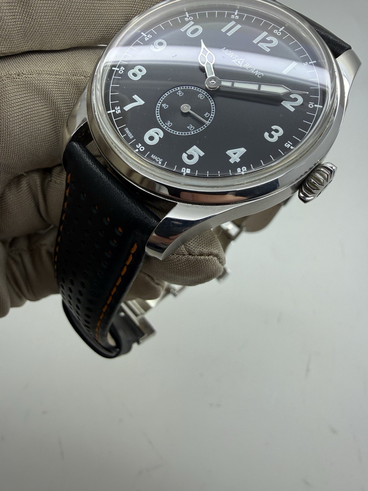 Montblanc 1858 Small Seconds Black Dial Stainless Steel Auto Watch 115073 B+P