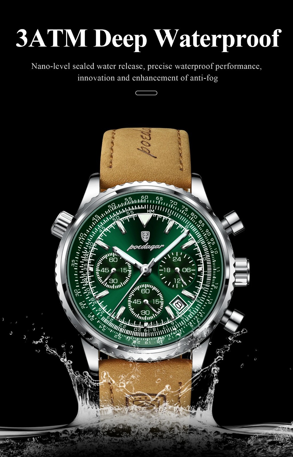 Men Luxury Quartz Watch Waterproof Chronograph Leather Birthday Perfect Gift