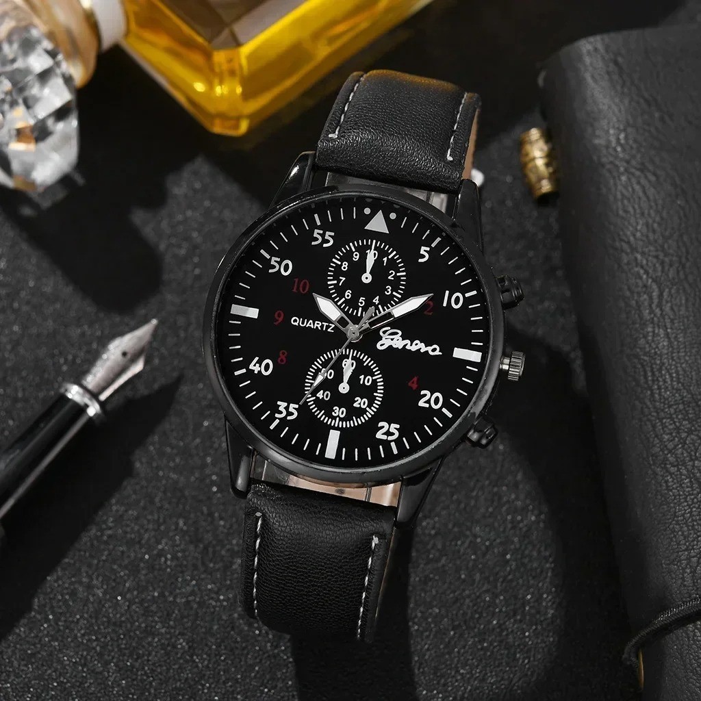 4/2/1pcs Men Sports Watches Set Man Business Quartz Wristwatch Luxury Brown Leat
