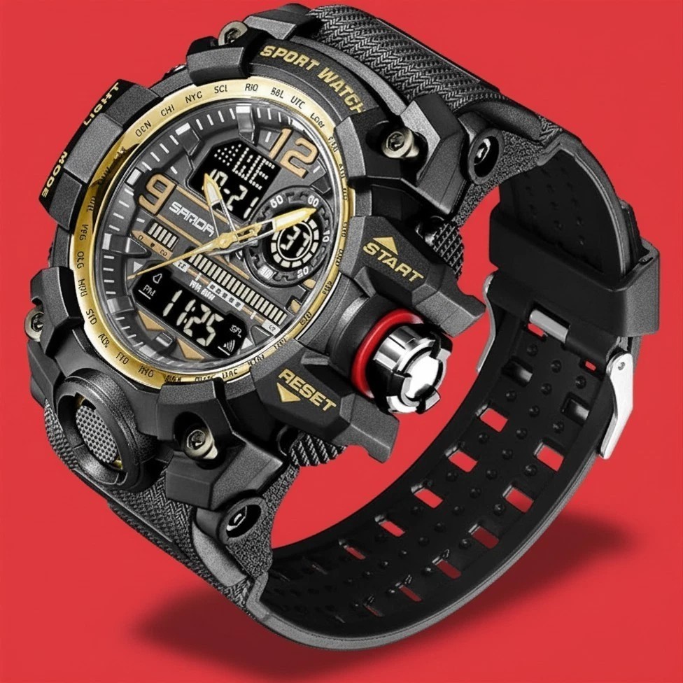 Men’s Sports Outdoor Waterproof Tactical Military Watch Date LED Face Black Gold