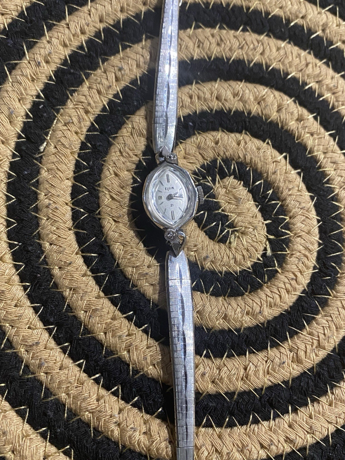 Vintage Antique Elgin Sterling Silver with Diamonds Ladies Watch