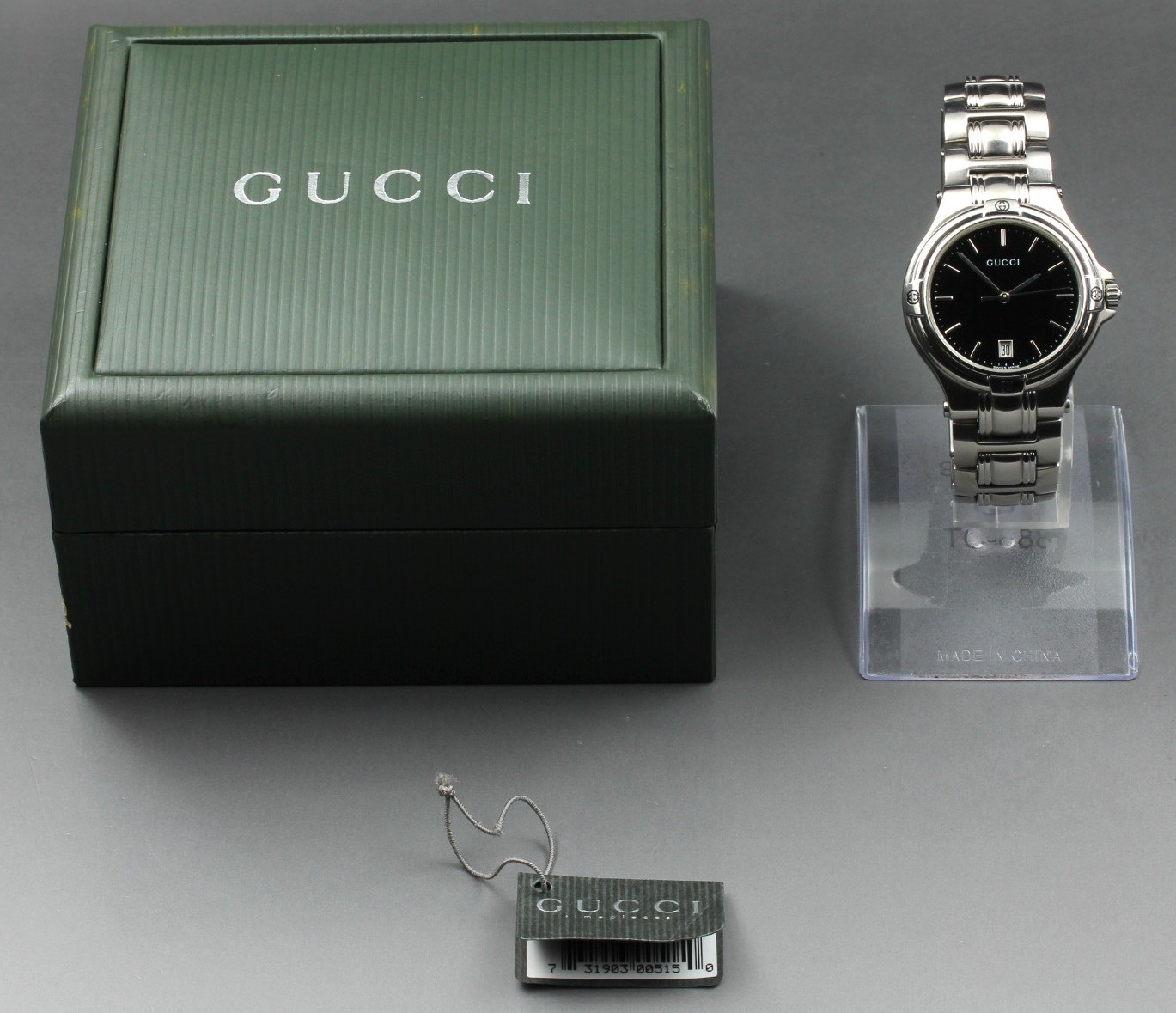 [MINT w/Box] Vintage Gucci 9040M 35mm Black Dial Silver Date Quartz Men’s Watch