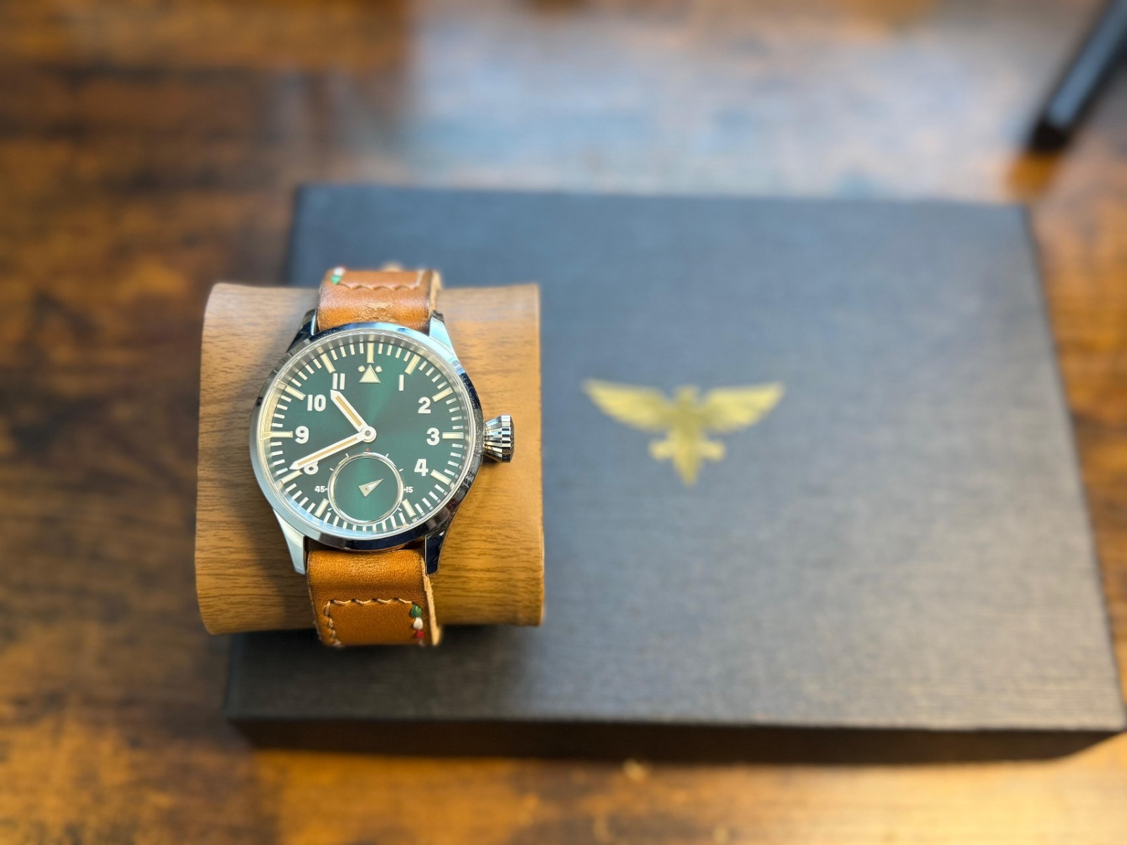 Qaiser Pathfinder green Watch Swiss made ETA 6498 movement handmade Strap