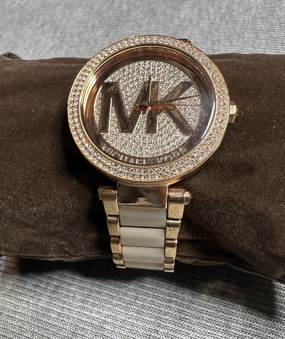 Michael Kors Women’s Quartz Logo Dial Diamond Accent Pink/Gold Bracelet Watch