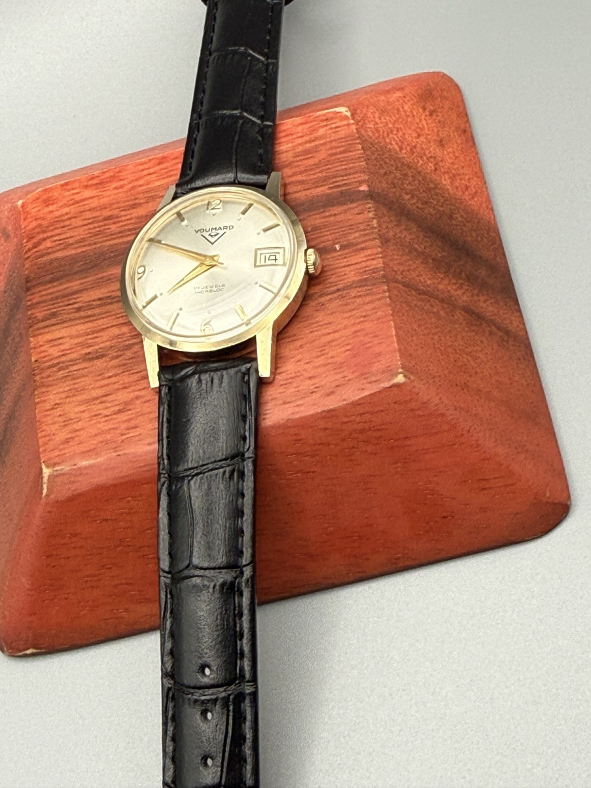 Vintage 34mm 1960s Voumard 17J Gold Case AS1803 movement, runs, new strap