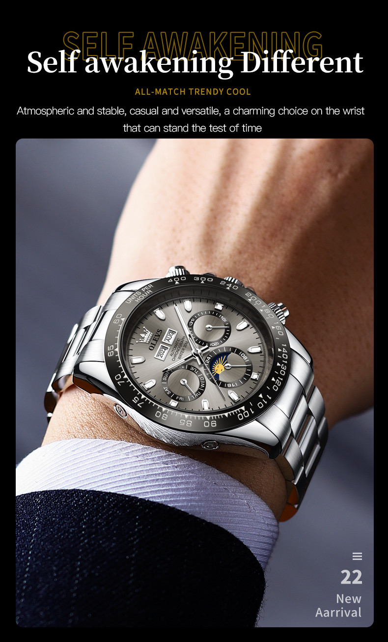 OLEVS Men Automatic Mechanical Luxury Stainless Steel Luminous Waterproof Watch