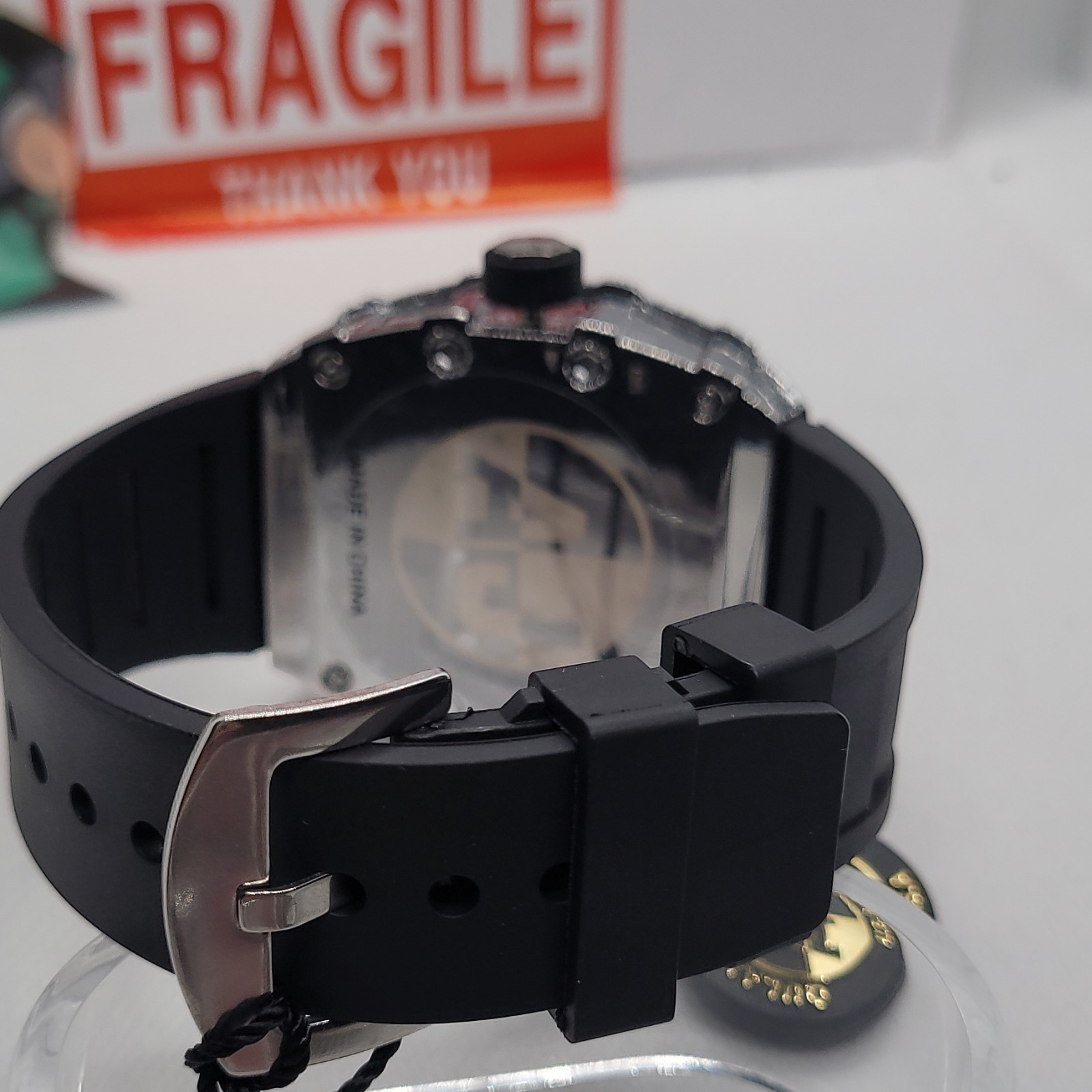 440 AJ wave multicolor graffiti dial tonneau black rubber strap water-resistant
