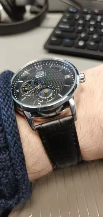 Orient Sun & Moon Semi Skeleton Automatic Watch Men’s Leather Strap Luxury Gift