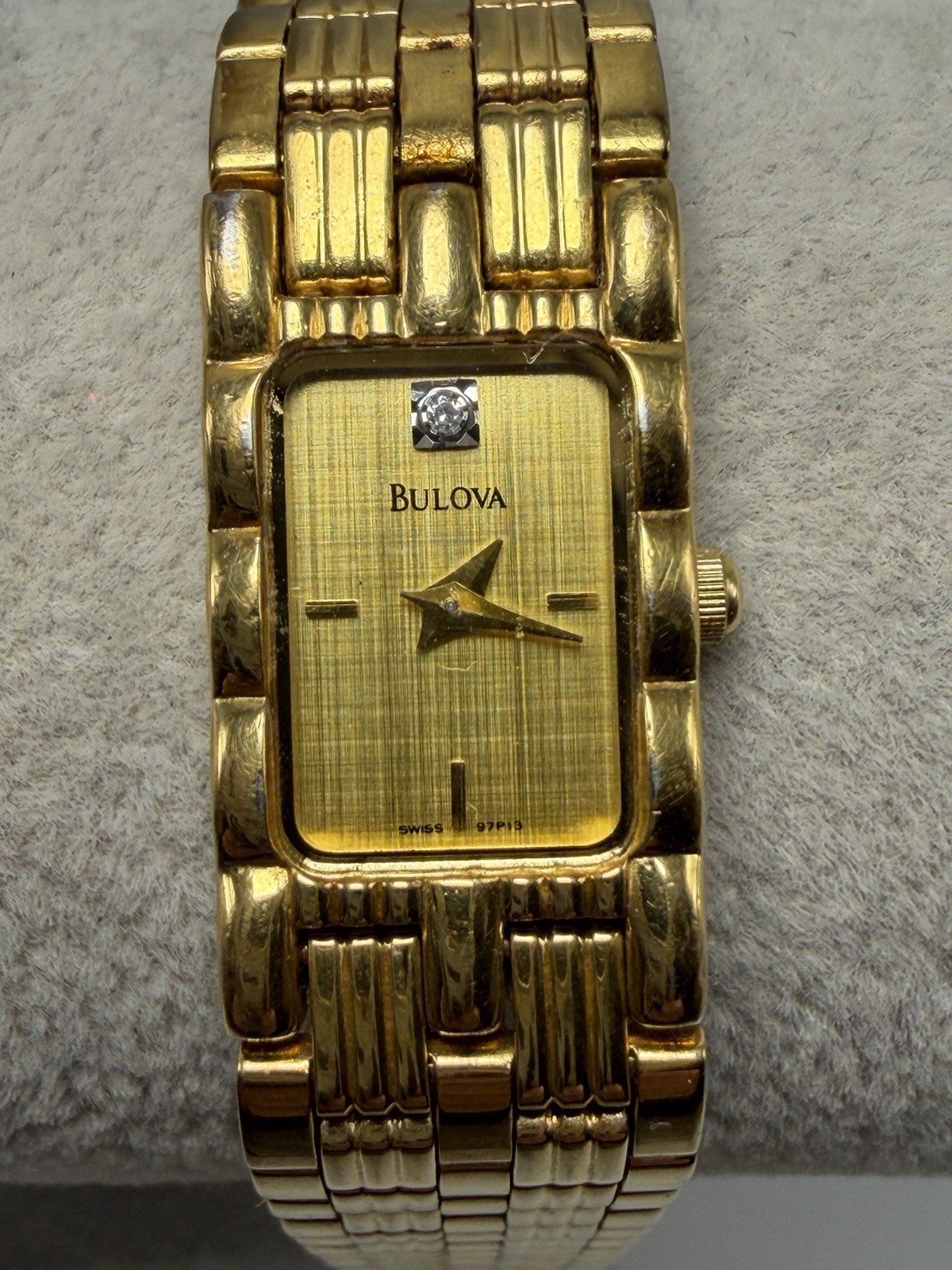 Bulova 97P13 New Battery Vintage Ladies Watch 14MM 6″ T9 1999 Gold Tone Tank