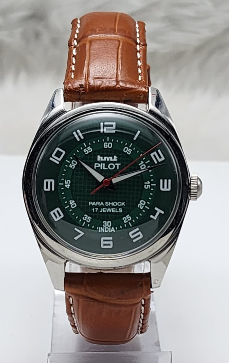 HMT Pilot Para Shock 17 Jewels Hand Winding Vintage Men’s Watch Green Dial Man