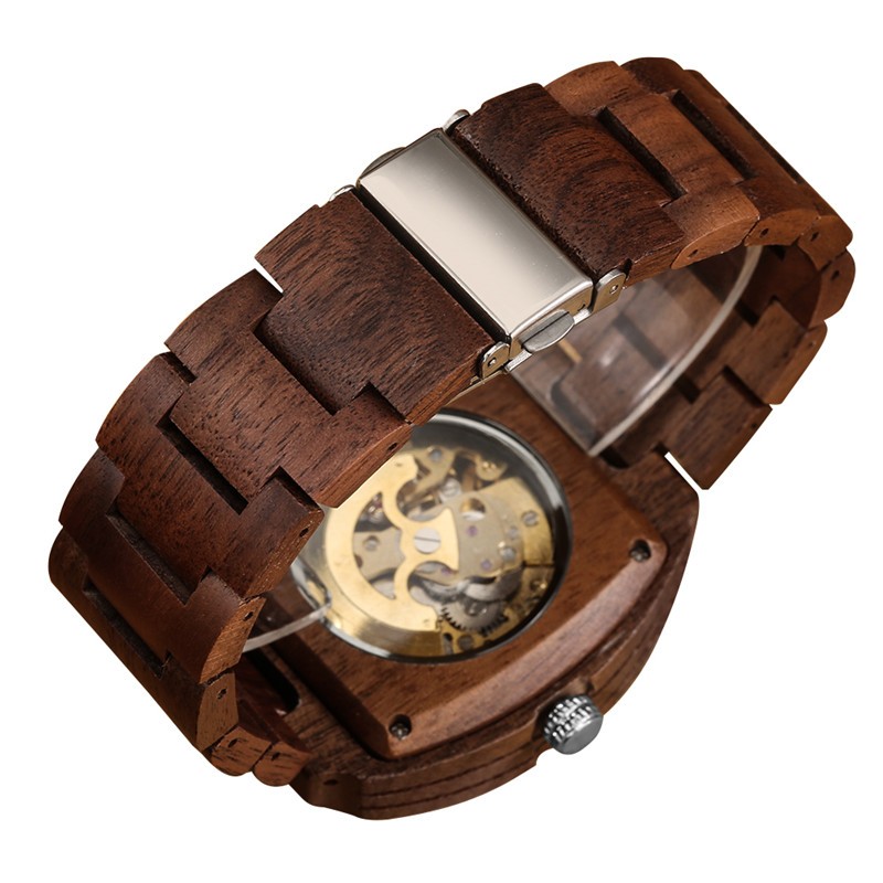 Men’s Wood Automatic Watch Full Wooden Bracelet Wristwatch Folding Clasp Gifts