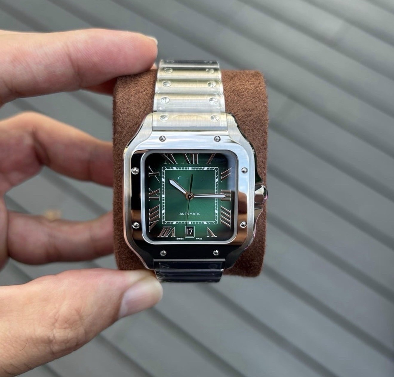 Classic Square Automatic Watch – Green Roman Dial Stainless Steel band