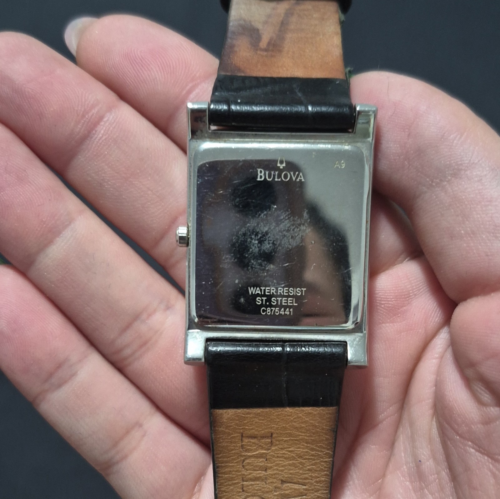 Bulova Women’s Rectangular Quartz Watch – Stainless Steel, Black Leather, WR