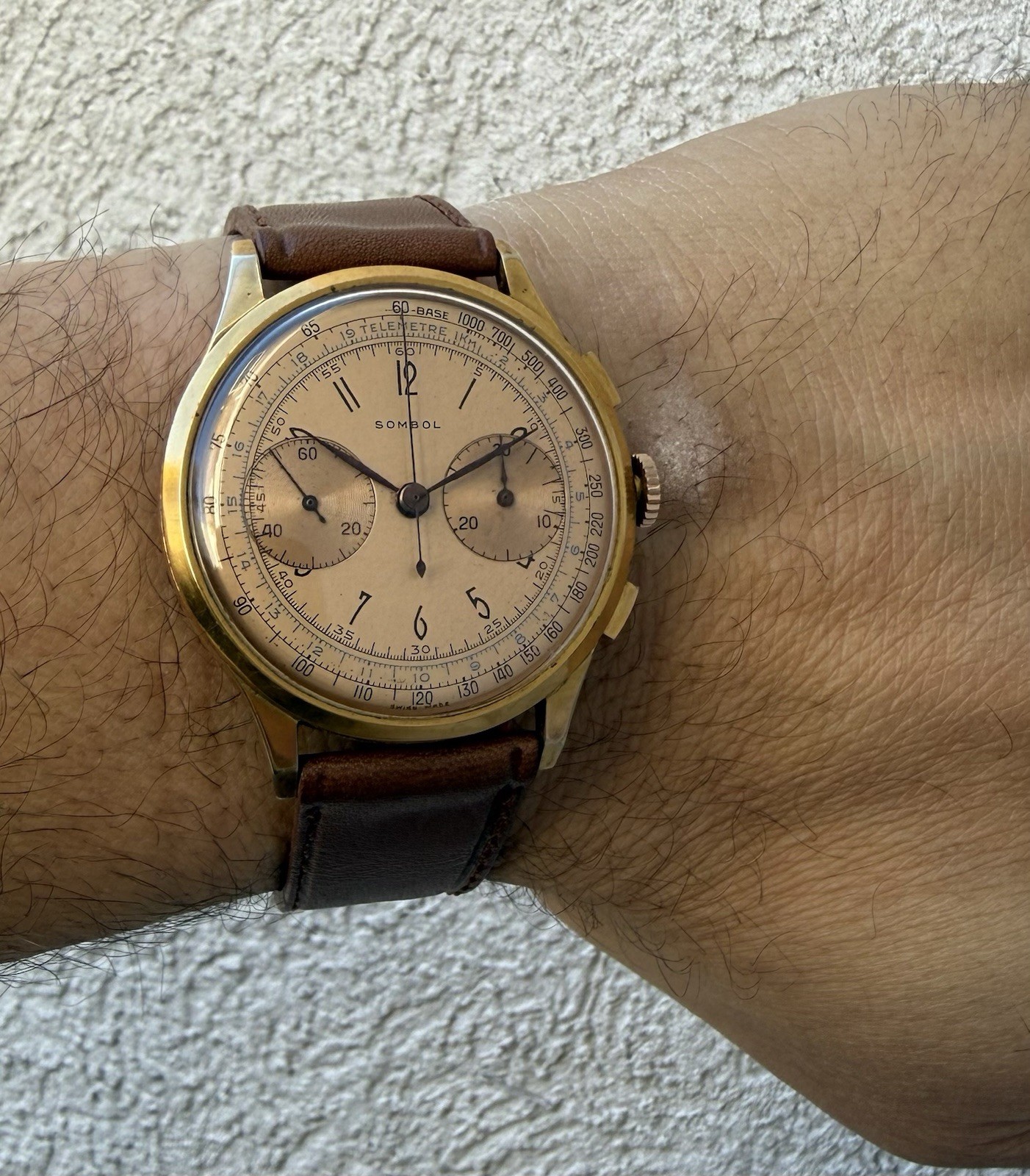Vintage 1940s Sombol Chronograph Landeron Blue Telemeter Tachymeter Watch