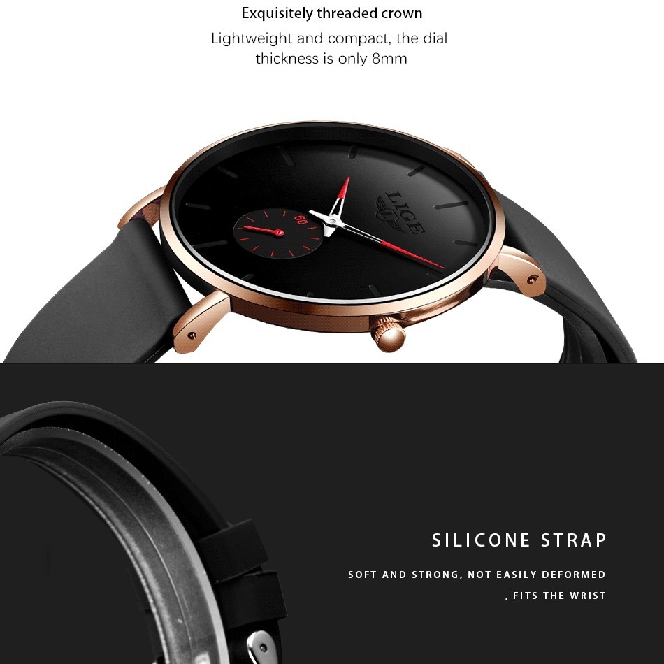 LIGE Men Watch Ultra-thin Quartz Analog Waterproof Daily Casual Dress Wristwatch