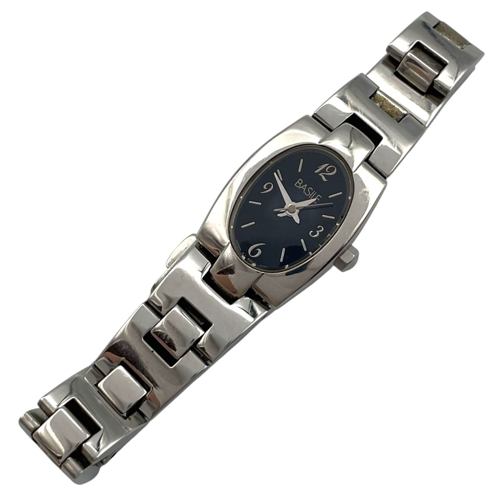 Working New Battery Basile Watch Ladies 3 Hands Black Silver Black Dial Oval Qua