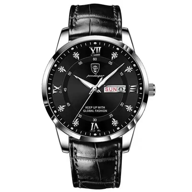 POEDAGAR Luxury Brand Men Watches Waterproof Luminous Leather Quartz Man Wristwa