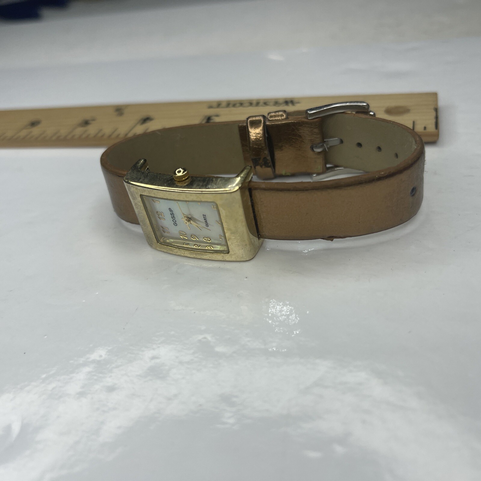 A Gossip Mother Pearl Gold Bronze Leather Vtg Retro Ladies Watch Untested