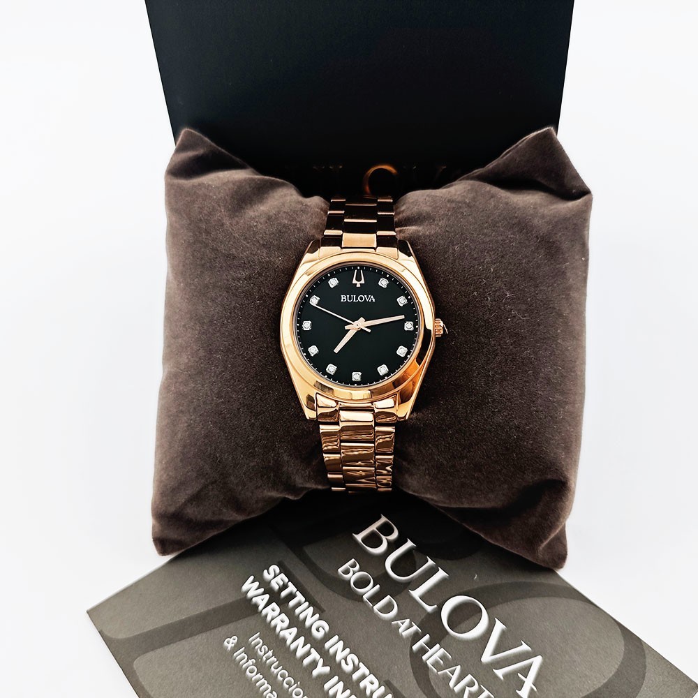 Bulova Surveyor 97P156 Grey-Rose Gold Diamond Dial Quartz Women’s 31mm Watch NEW