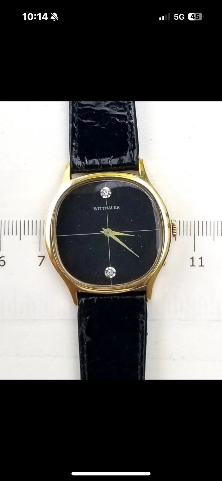 Wittnauer 17J Manual Wind Gold Tone Case Black Dial Diamond Markers Leather