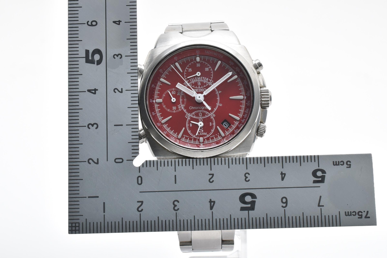 【NEAR MINT】SEIKO Chronograph 7T32-9000 SUS Telemeter Quartz Watch Red Dial Japan