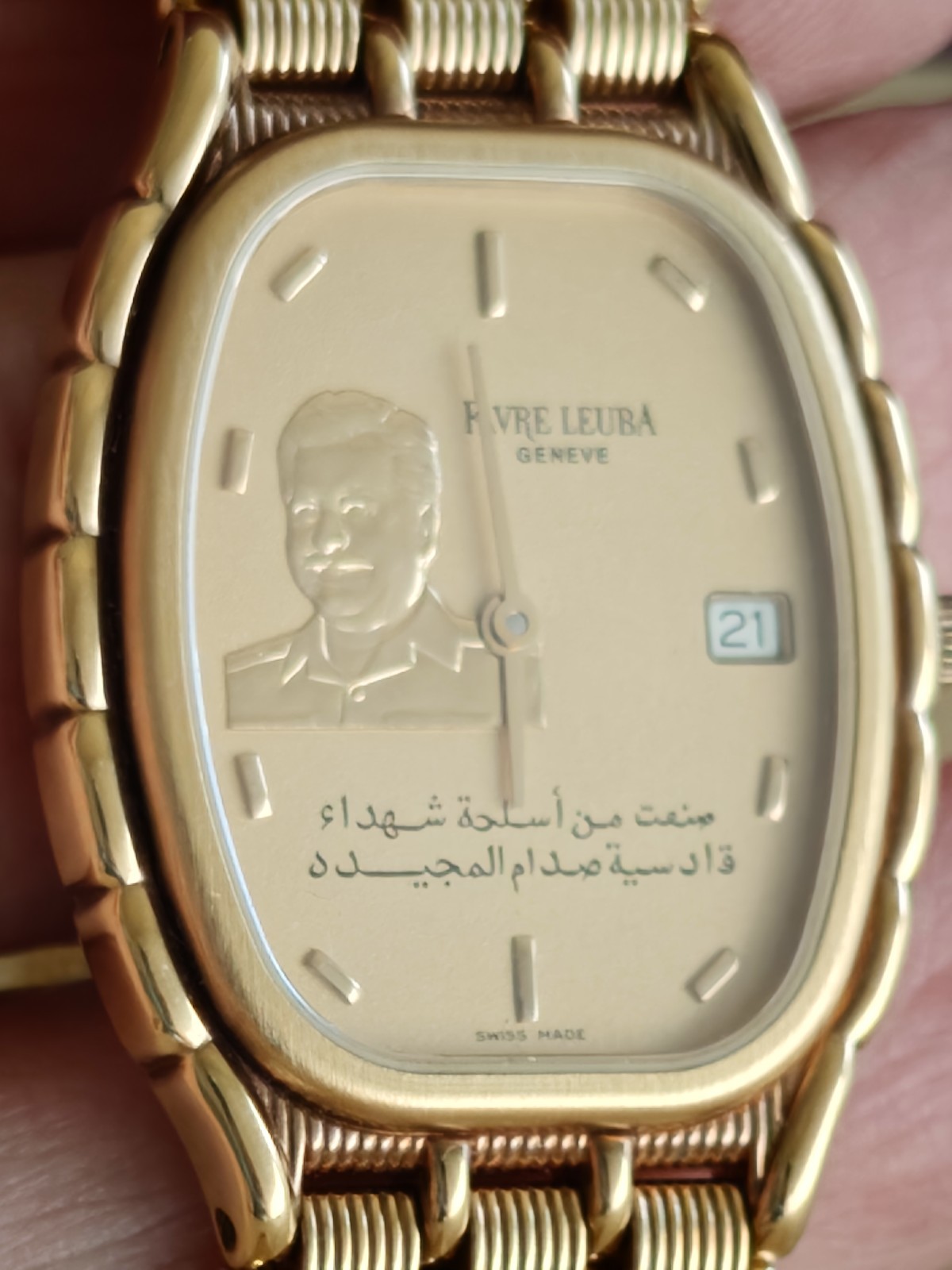 Mint FAVRE-LEUBA President Saddam Hussein Iraq Gold DIAL Box Watch R800