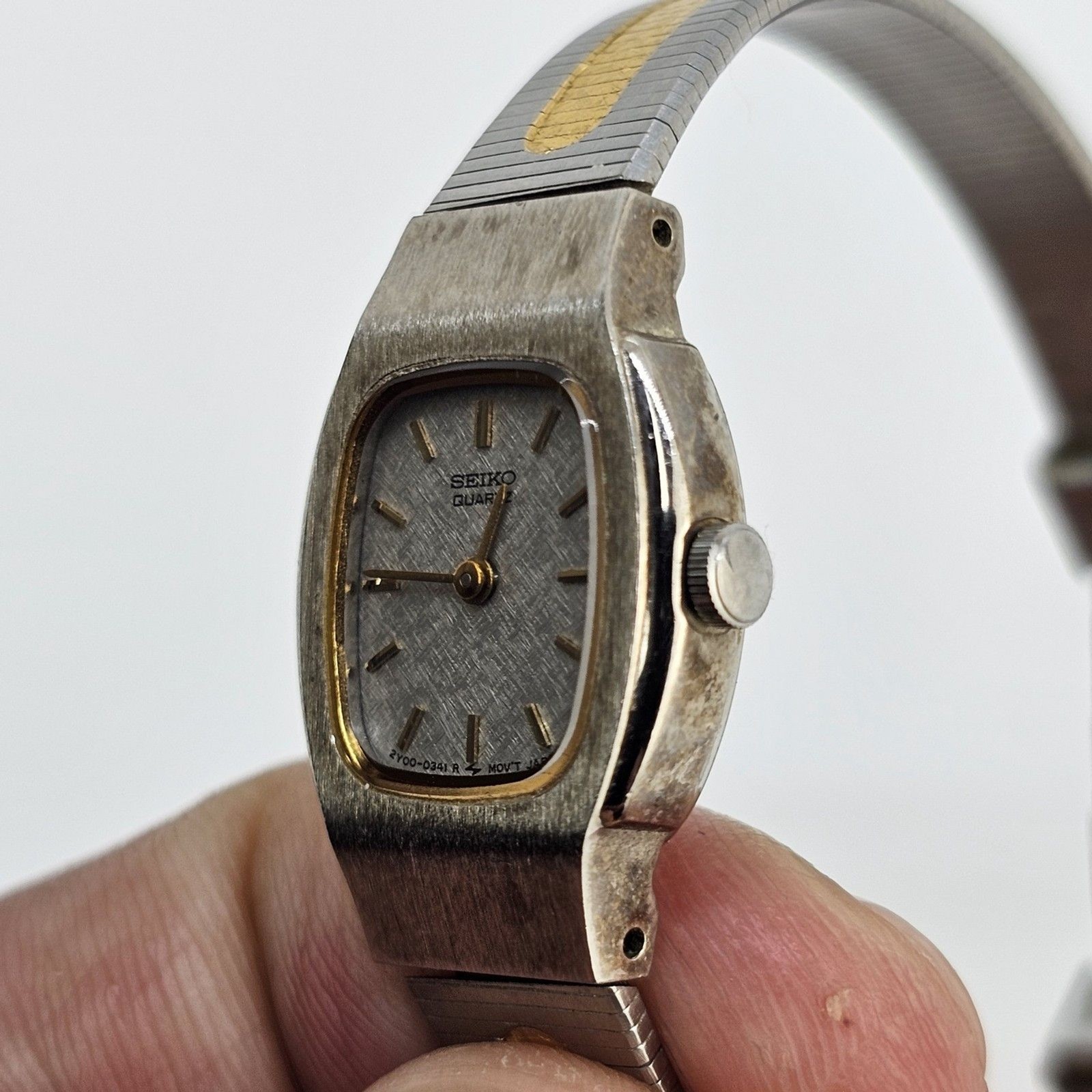 VTG 16MM SEIKO Women’s Watch Gray Dial Two Tone Bracelet 5″ Wrist New Battery