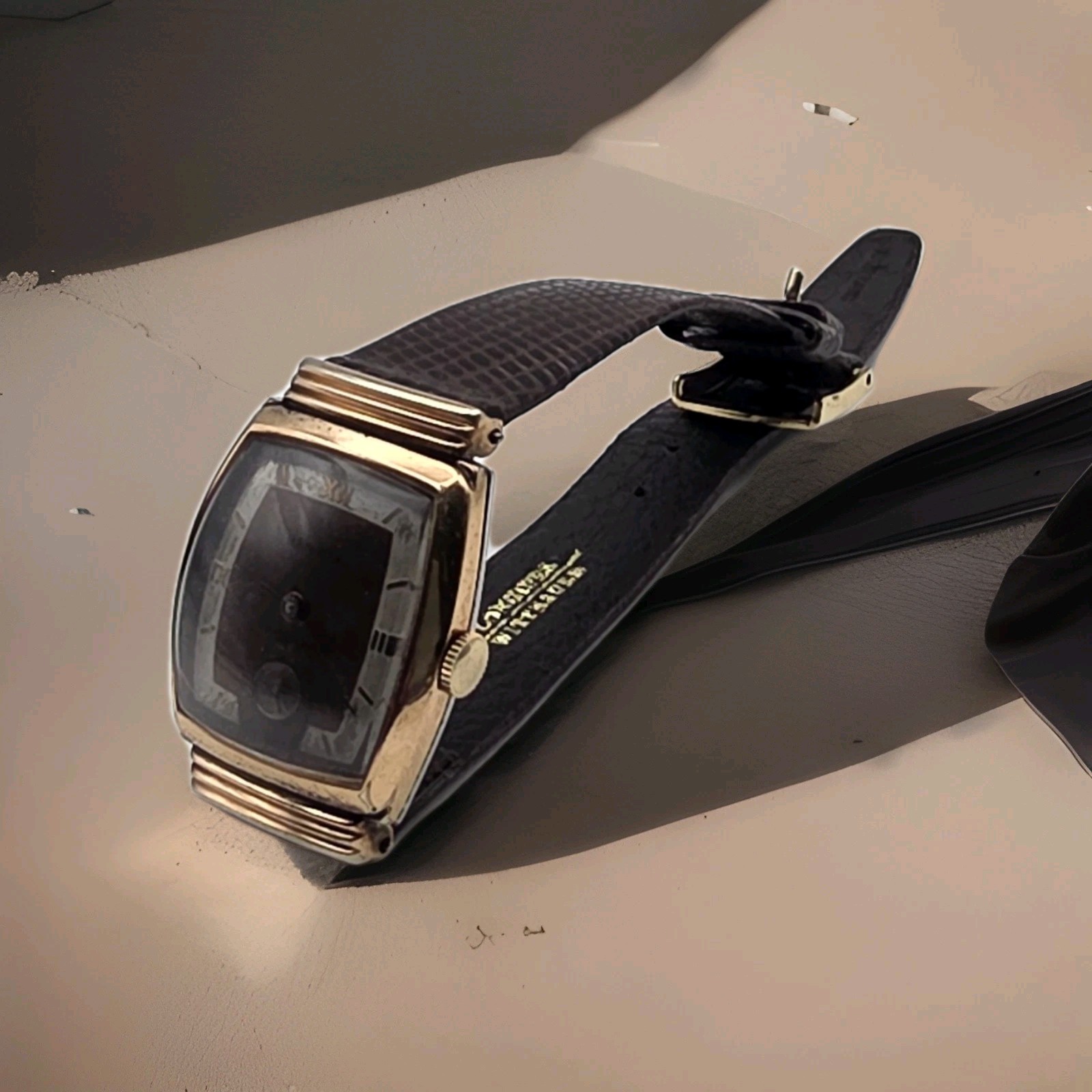 Vintage Benrus Three-Tone Tank Watch Copper Salmon Dial Hooded Lugs RUNNING